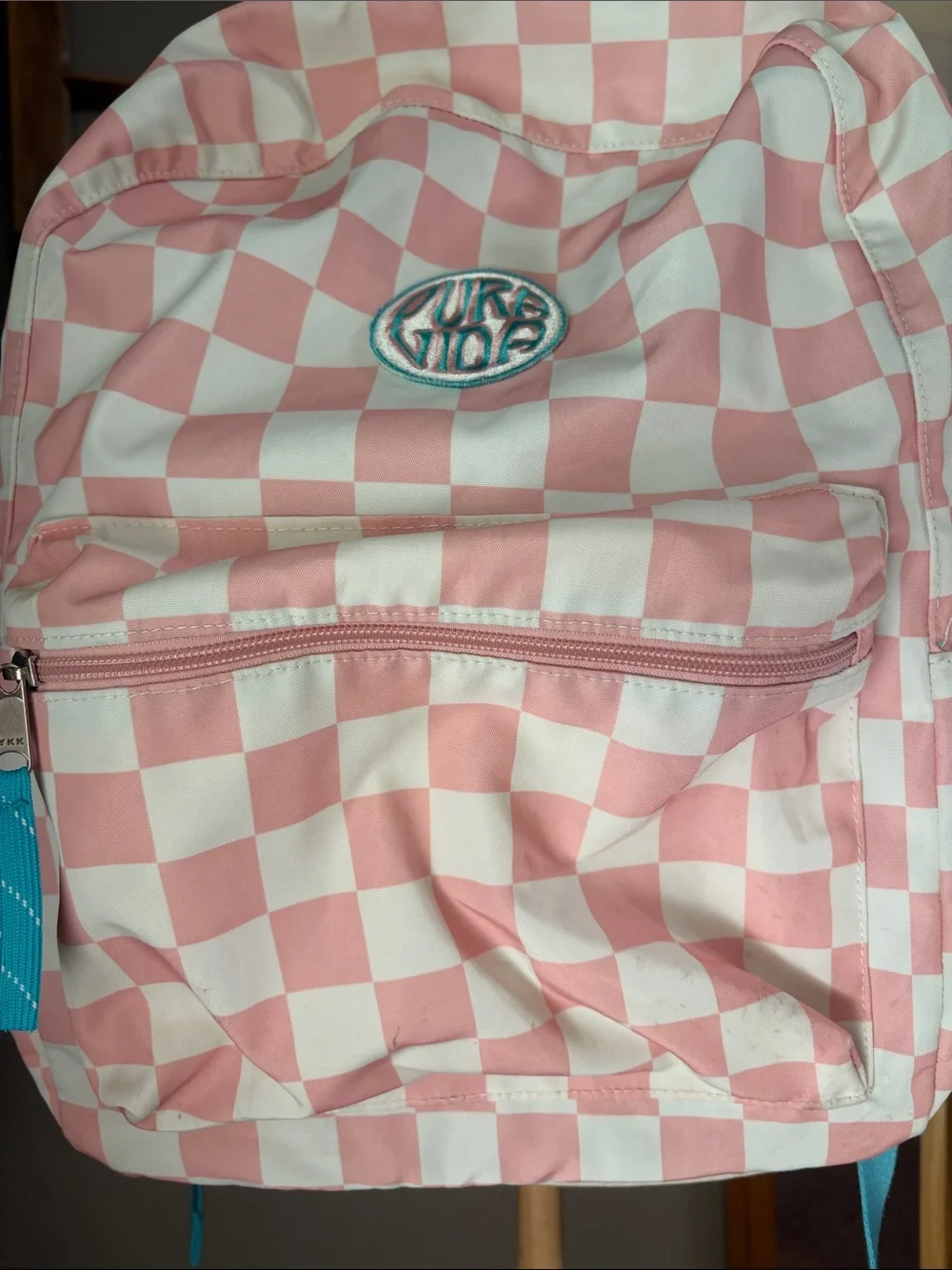 Pura Vida Pink and White Checkerboard Backpack with adjustable straps